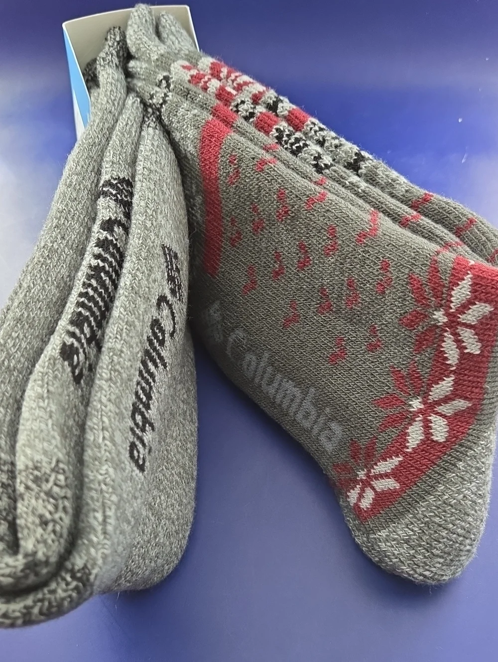 Columbia Men's Fleece-Lined Gray & Red Patterned Socks 2 Pairs